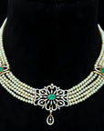 Diamond Necklace with changeable Natural Emeralds/Rubies and Pearls