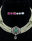 Diamond Necklace with changeable Natural Emeralds/Rubies and Pearls