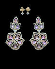 Diamond Earrings With Multi Color Sapphires And Pink Sapphires