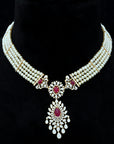 Diamond Necklace With Changeable Natural Emeralds/Rubies And Pearls