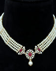 Diamond Necklace With Changeable Natural Emeralds/Rubies And Pearls