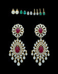 Diamond Earrings with changeable Natural Emeralds/Rubies and Pearls