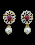 Diamond Earrings with changeable Natural Emeralds/Rubies and Pearls