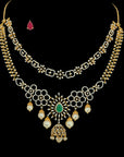 2-in-1 Natural Emerald/Ruby and Diamond Necklace and Choker with Pearl Drops