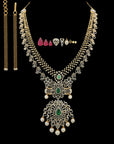 Emerald Long Haaram Diamond Necklace Set