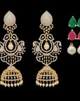 5-in-1 Gold and Diamond Earrings with Interchangeable Emeralds and Rubies