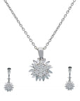 Floral Diamond Pendant Earrings Set