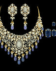 2-in-1 Round Rubies, White Sapphire, Kyanite and Tanzanite Choker Necklace and Drop Earrings Set