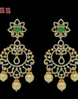 Changeable Natural Emerald/Ruby and Diamond Earrings with Pearl Drops