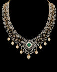 3-in-1 Natural Emerald/Ruby and Diamond Necklace and Pendant with Pearl Drops