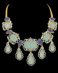 Natural Carved Aquamarine, Tanzanite and Diamond Choker ad Earring Set