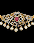 Gold  Diamond Cokar (Choker) Necklace with Pearl Drops