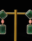 3 In 1 Diamond Earrings with Natural Emeralds and Corals