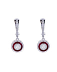 Red Enamel Halo Diamond Pendant Earrings Set