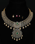 3 in 1 Diamond Choker Necklace and Pendant With Changable Natural Emeralds/Rubies and Pearl drops.