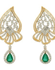 Diamond Encrusted with Green Emeralds Earrings And Pendant