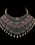 Detachable  Multipurpose Cokar Necklace  Earrings (Cevigopulu) Set made of Gold, Diamond, and Pearls  Rubies