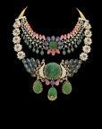 4-in-1 Changeable Natural Carved Gemstone and Diamond Necklace and Earring Set