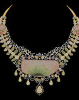 3-in-1 Diamond Necklace with Natural Carved Tourmaline and Sapphires And Earrings Set