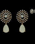 2-in-1 Natural carved Aquamarine and Diamond  Earrings Set with changeable studs set