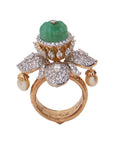 Fluted Emerald and Diamond Ring