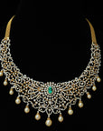 Diamond Necklace with changeable Natural Emeralds/Rubies and Pearl drops