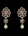 2-in-1 natural ruby/emerald and diamond earrings with pearl drops