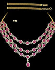 3-in-1 Changeable Natural Emerald/Ruby and Diamond Necklace and Pendant with Pearl Drops