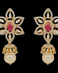 Diamond Earrings Encrusted with Rubies and Emeralds