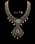 3-in-1 Natural Emerald/Ruby and Diamond Necklace and Pendant with Pearl Drops