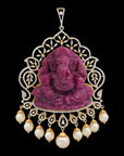 4-in-1 Changeable Ruby and Diamond Necklace with Carved Ganesh Pendant