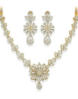 Floral Motif Diamond Necklace Earrings Set