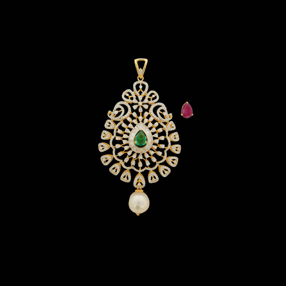 Changeable Natural Emerald/Ruby and Diamond Pendant