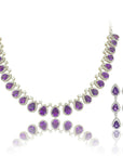 Amethyst Diamond Necklace Earrings Set