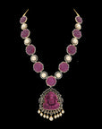 4-in-1 Changeable Ruby and Diamond Necklace with Carved Ganesh Pendant