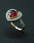 Heart shaped Diamond Ring with Natural Ruby