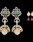 2-in-1 Natural Emerald/Ruby and Diamond Earrings with detachable Pearl Drops