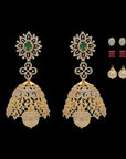 Natural Emerald/Ruby and Diamond Earrings with Pearl Drops