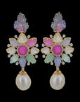 Diamond Earrings with Natural Carved Emerald, Ruby, Tanzanite and Changeble Pearl Drops