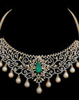 Emerald Diamond Necklace Earrings Set