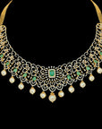 3-in-1 Changeable Natural Emerald/Ruby and Diamond Choker and Pendant with Pearl drops