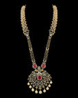 Necklace with Hanging Pearls and Encrusted Diamonds