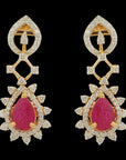 Long Diamond Earrings With Interchangable Ruby And Emerald