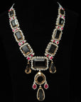 3-in-1 Diamond Necklace and Pendant with Natural Rubies and Topaz