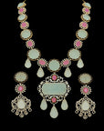 2-in-1 Carved Aqua/Ruby/Tanzanite Diamond Necklace/Pendant with 3-in-1 Earrings Set