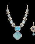 Diamond, Aqua  Sapphire Necklace  Earrings (Cevipogulu) Set