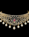 Emerald, Ruby and FVVS Diamond on 18K Gold Choker