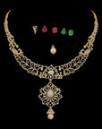 Diamond Necklace with Changaeble Natural Rubies, Emeralds and Pearl Drops