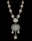 4-in-1 Natural Carved Aquamarine, Sapphire, Ruby and Diamond Necklace