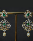 2-in-1 Diamond Earrings  with changeable Natural Emeralds/Rubies